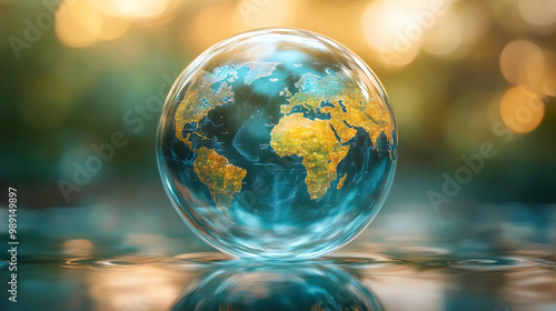 Our Fragile Planet: A Globe in a Bubble Reflecting on Sustainability