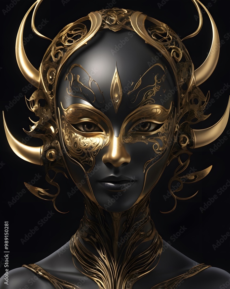 Black and Gold Masks in a Dark Futuristic Dreamscape Black and Gold Masks in a Dark Futuristic Dreamscape