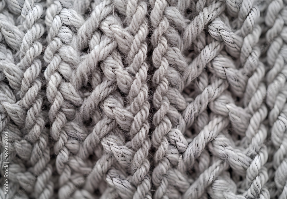 Close-Up Knit Texture Light Grey Yarn Fabric Close-Up Knit Texture Light Grey Yarn Fabric