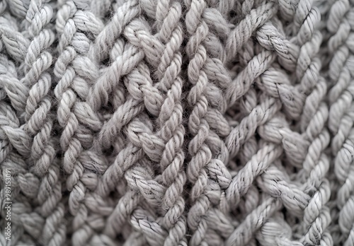 Close-Up Knit Texture Light Grey Yarn Fabric