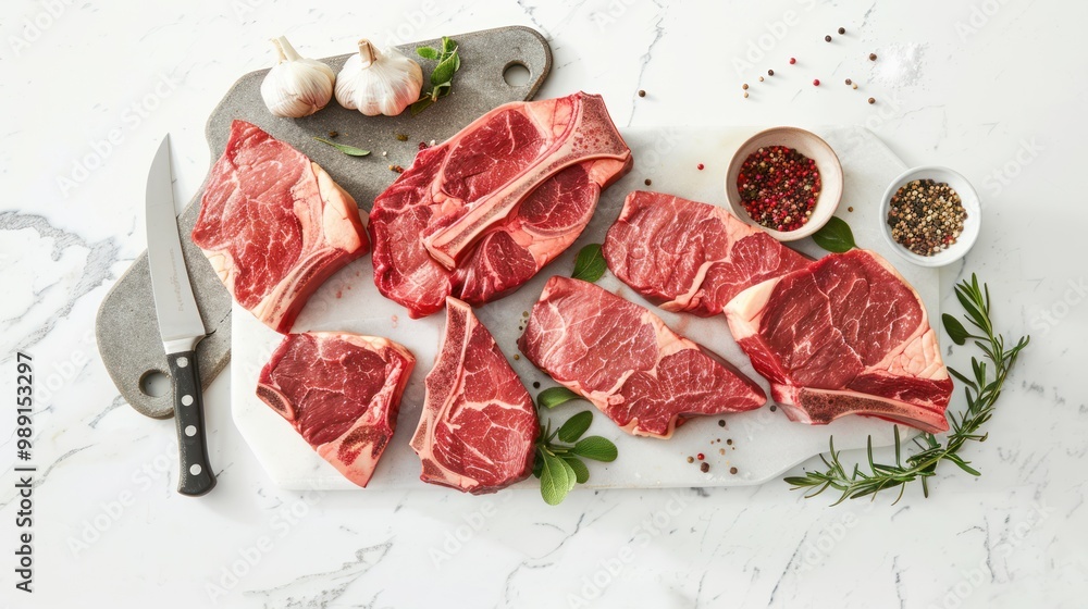 Raw Steak on Cutting Board Raw Steak on Cutting Board