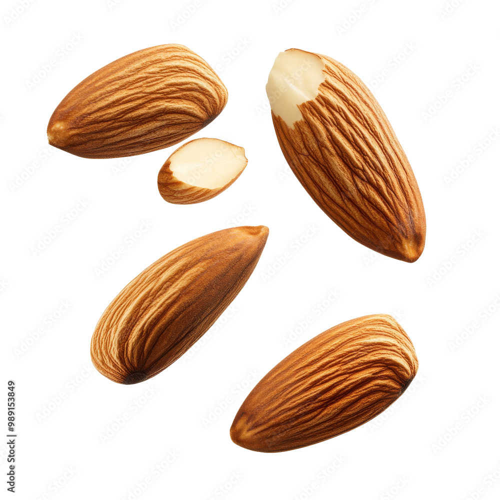 Almonds on a white surface in sunlight transparent Almonds on a white surface in sunlight transparent