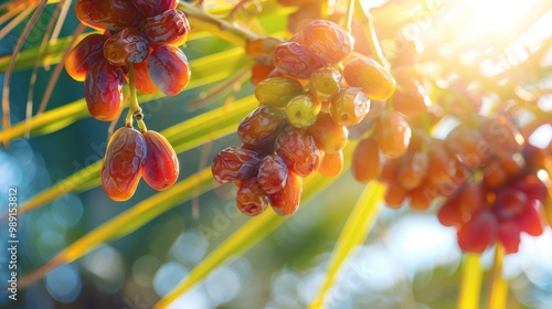 Ripe Dates Hanging From Palm Tree photo