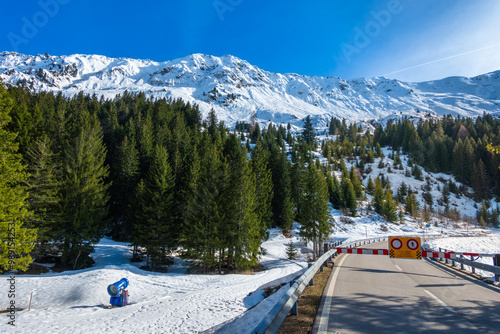 Danger of avalanches - closed road of Lukmanier mountain pass photo