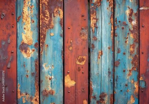 Rustic Weathered Wood Texture with Blue and Brown Streaks