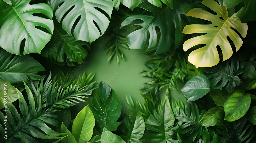 Tropical Leaf Frame Background For Designs Green Lush Foliage Tropical Leaf Frame Background For Designs Green Lush Foliage