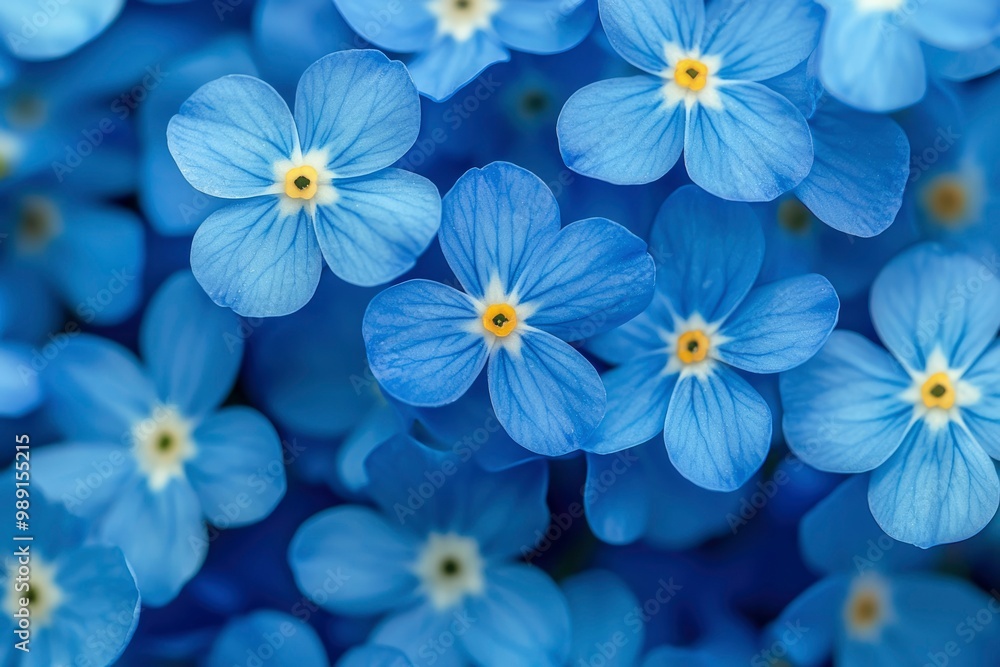 Close-up View of Delicate Blue Forget-Me-Nots with Yellow Centers Close-up View of Delicate Blue Forget-Me-Nots with Yellow Centers