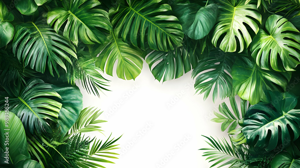 Tropical Leaf Frame: Green Foliage Border for Your Designs Tropical Leaf Frame: Green Foliage Border for Your Designs