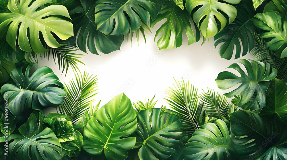 Tropical Leaf Frame: Green Foliage Border for Your Designs Tropical Leaf Frame: Green Foliage Border for Your Designs