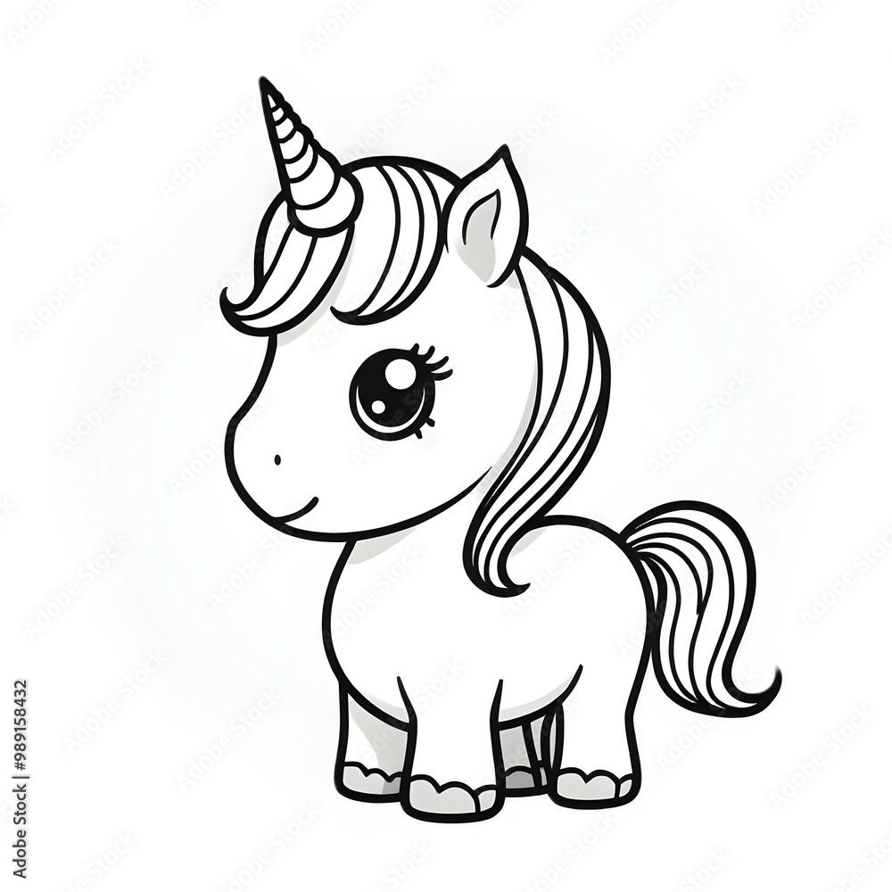 Naklejka premium illustration of an unicorn, black and white