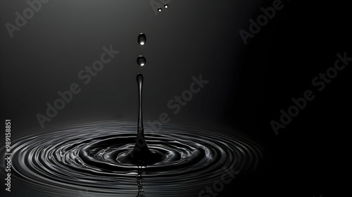 Water Drop Splashing and Creating Ripples on Dark Surface