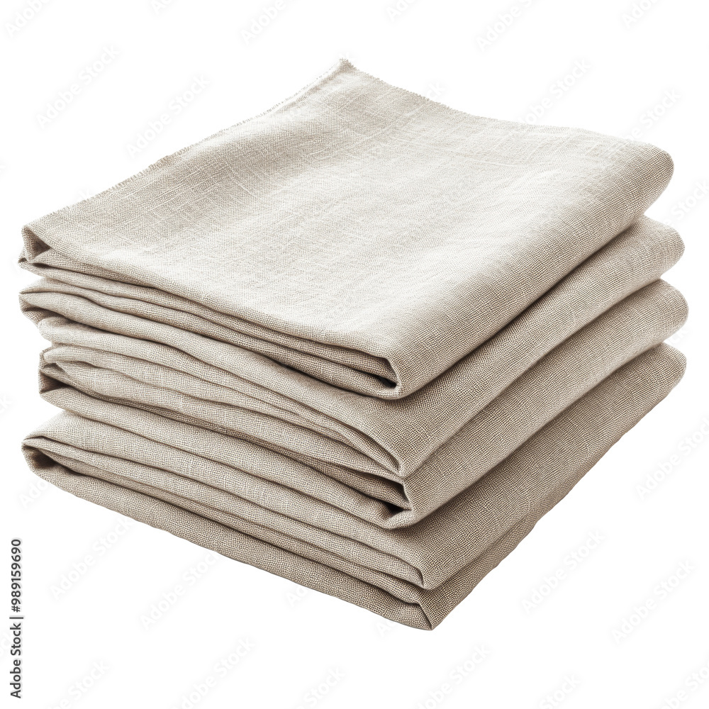 Neatly stacked linen napkins on a wooden table transparent Neatly stacked linen napkins on a wooden table transparent