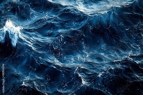 A Close-Up View of the Ocean Surface with Rolling Waves and White Foam