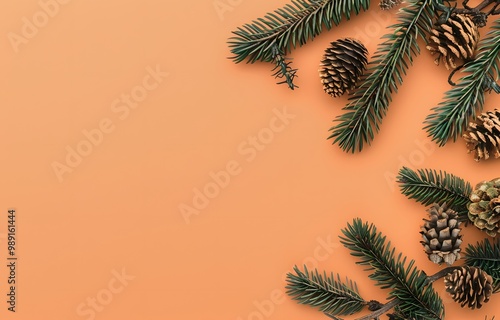 Wallpaper Mural Minimalist Pine Branches & Cones on Orange Torontodigital.ca