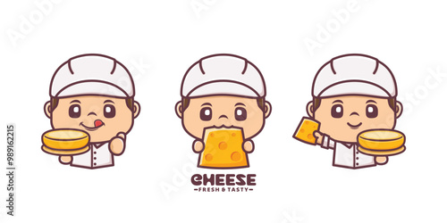 set of cartoon mascot with cheese