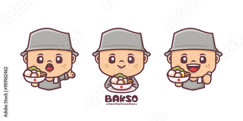 bakso chef cartoon mascot. Indonesian traditional meatballs