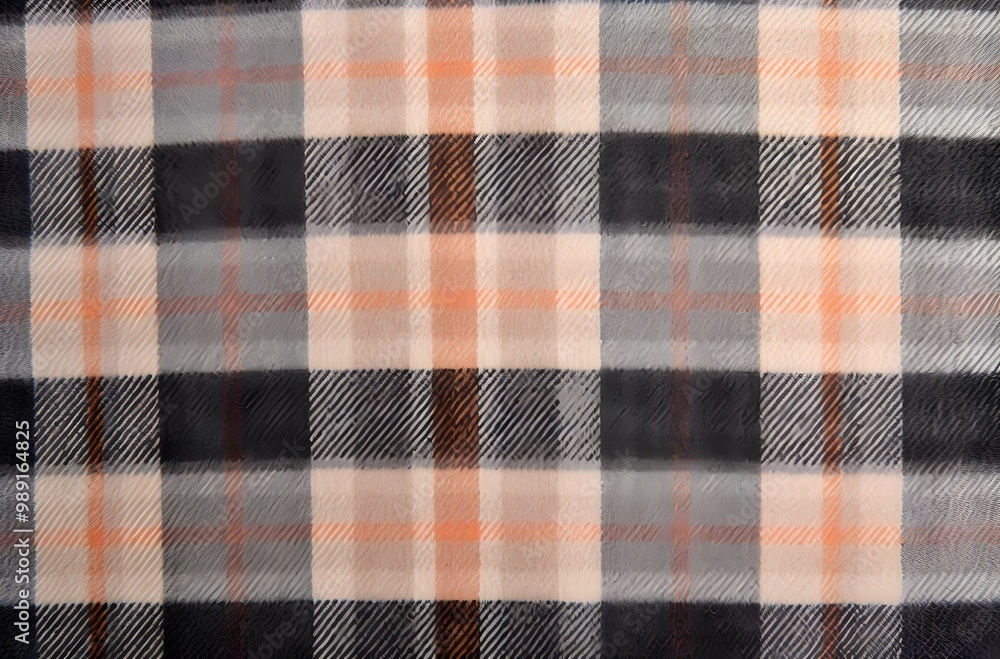 Grey, Peach, and Black Tartan Fabric Texture Grey, Peach, and Black Tartan Fabric Texture