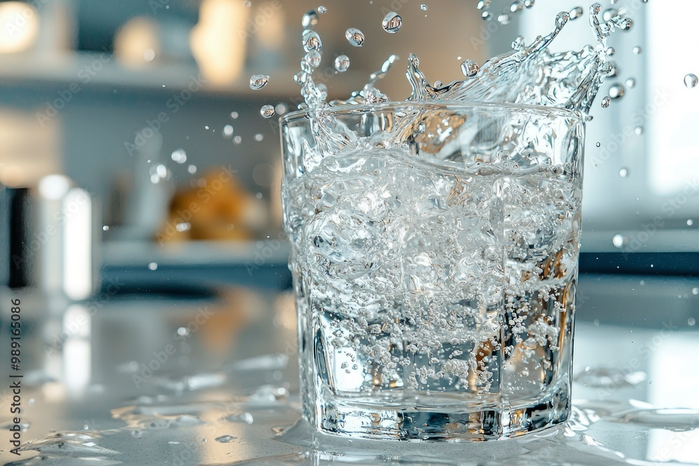 Water Splashing into a Glass on a Countertop Water Splashing into a Glass on a Countertop