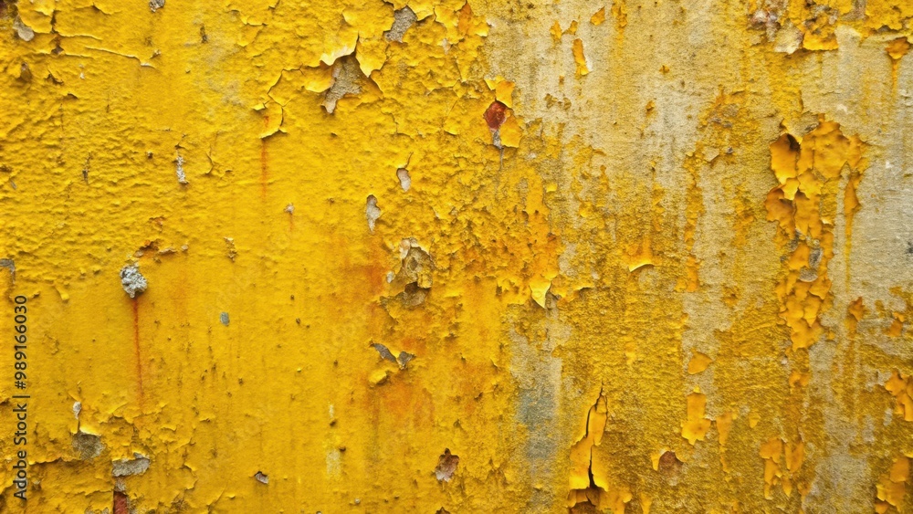 Close-up of weathered yellow paint on scratched metal surface, creating a trendy and textured background Close-up of weathered yellow paint on scratched metal surface, creating a trendy and textured background