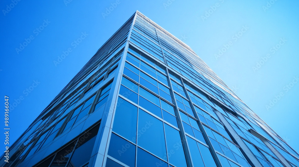 A tall building rises high against the blue sky, showcasing modern urban architecture. AI generative A tall building rises high against the blue sky, showcasing modern urban architecture. AI generative