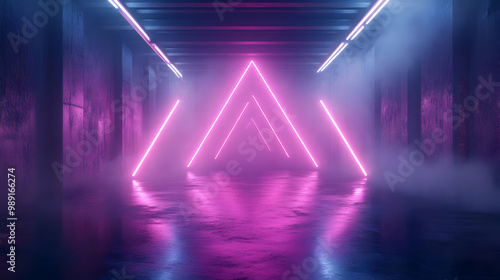 Neon Triangle Light Corridor - 3D Illustration