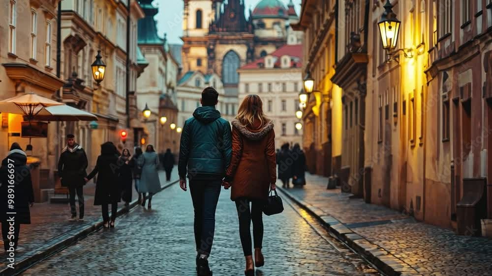 A pair holding hands while strolling through Prague's historic streets, which are well-known for their burgeoning friendly scene in the Czech Republic. A pair holding hands while strolling through Prague's historic streets, which are well-known for their burgeoning friendly scene in the Czech Republic.