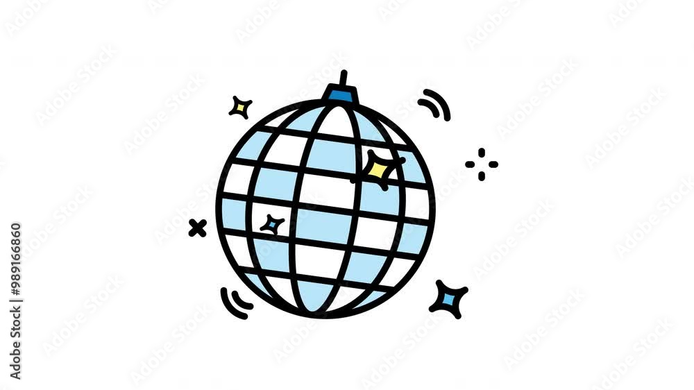 Animated disco ball with light blue and white colors, sparkles. Suitable for party invitations, event flyers, and music posters for a lively and fun vibe Animated disco ball with light blue and white colors, sparkles. Suitable for party invitations, event flyers, and music posters for a lively and fun vibe