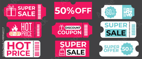 Coupon ticket set. Discount coupon. Gift voucher. sell ticket.vector eps10