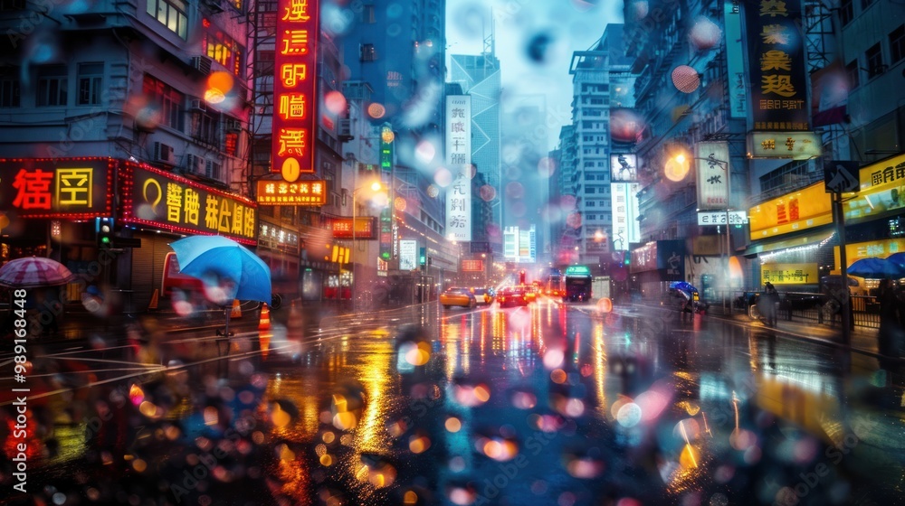 Obraz premium Rainy Night in Hong Kong