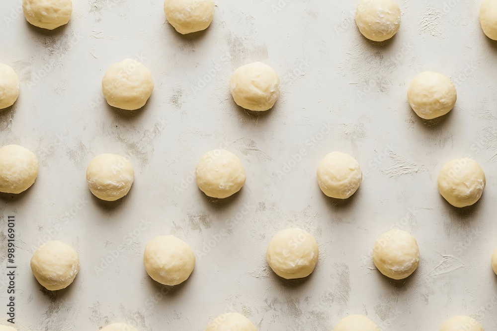 a white table with dough balls a white table with dough balls