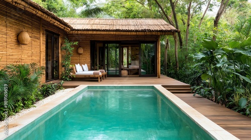 Wallpaper Mural Bamboo house with pool in lush garden Torontodigital.ca