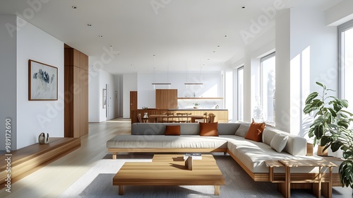 Wallpaper Mural Bright and Airy Modern Minimalist Living Room Interior Design with Wooden Furniture Natural Greenery and Abundant Natural Light  Cozy and Comfortable Space for Relaxation and Lifestyle Torontodigital.ca