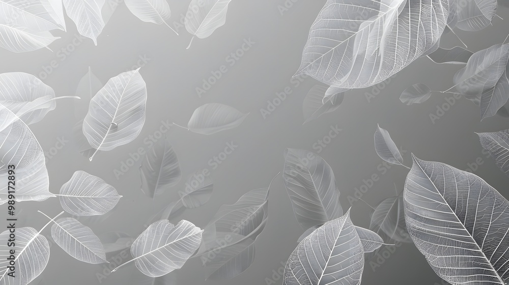 Delicate White Leaf Textures on Grey Background Delicate White Leaf Textures on Grey Background