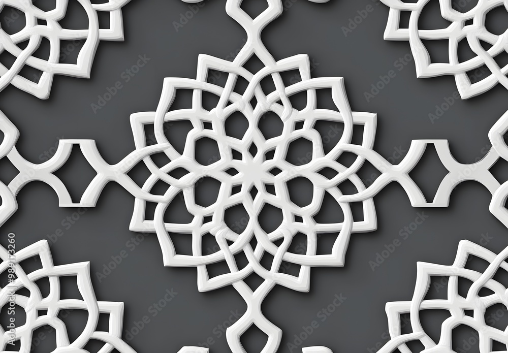 Grey Islamic Geometric Pattern Background with White Ornament Grey Islamic Geometric Pattern Background with White Ornament