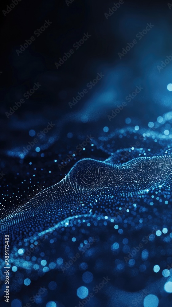 An abstract blue background featuring flowing waves and shimmering particles, perfect for digital art or technology themes. An abstract blue background featuring flowing waves and shimmering particles, perfect for digital art or technology themes.