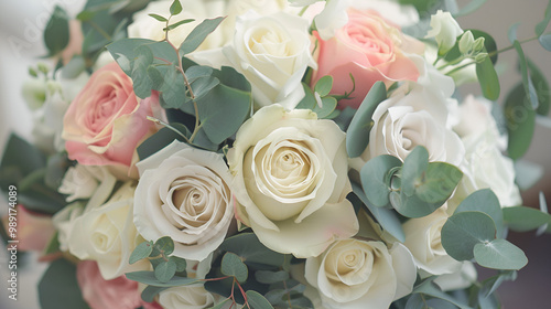 Elegant wedding bouquet of white and pink roses