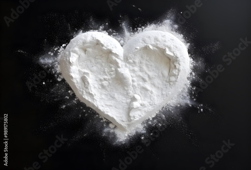 Flour Heart Shape on Black Background - Love Food