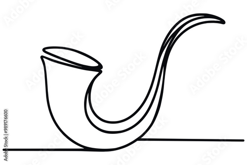 Shofar continuous one line drawing. trumpet jewish, vector illustration