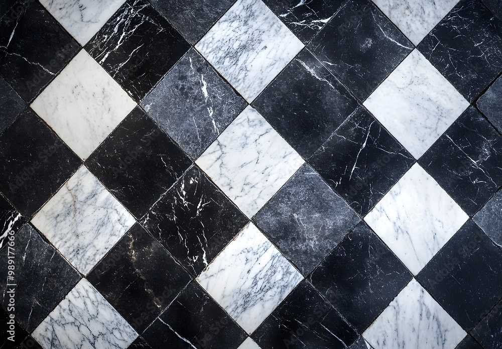 Black And White Marble Checkerboard Floor Tile Texture