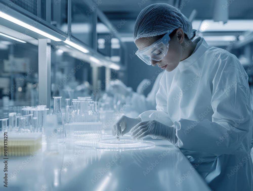 Scientist Working in a Modern Laboratory with Glassware and Equipment Scientist Working in a Modern Laboratory with Glassware and Equipment