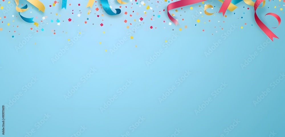 Blue Background with Confetti and Ribbons for Festive Design Blue Background with Confetti and Ribbons for Festive Design