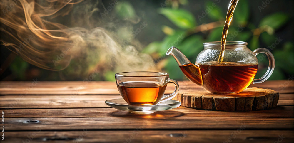 Mint-infused tea in a cup, perfect for a refreshing afternoon Mint-infused tea in a cup, perfect for a refreshing afternoon