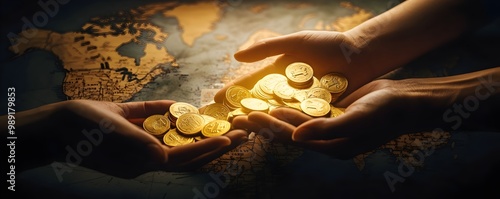 Hands Exchanging Gold Coins...