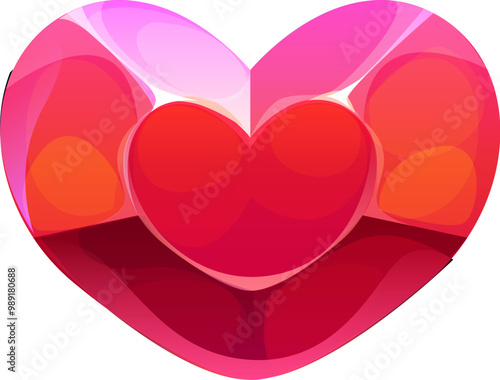 Heart jewel crystal for cartoon game asset or GUI element, vector bonus reward icon. Cartoon gemstone heart for love game trophy, energy power or health, life and level bonus in arcade game asset