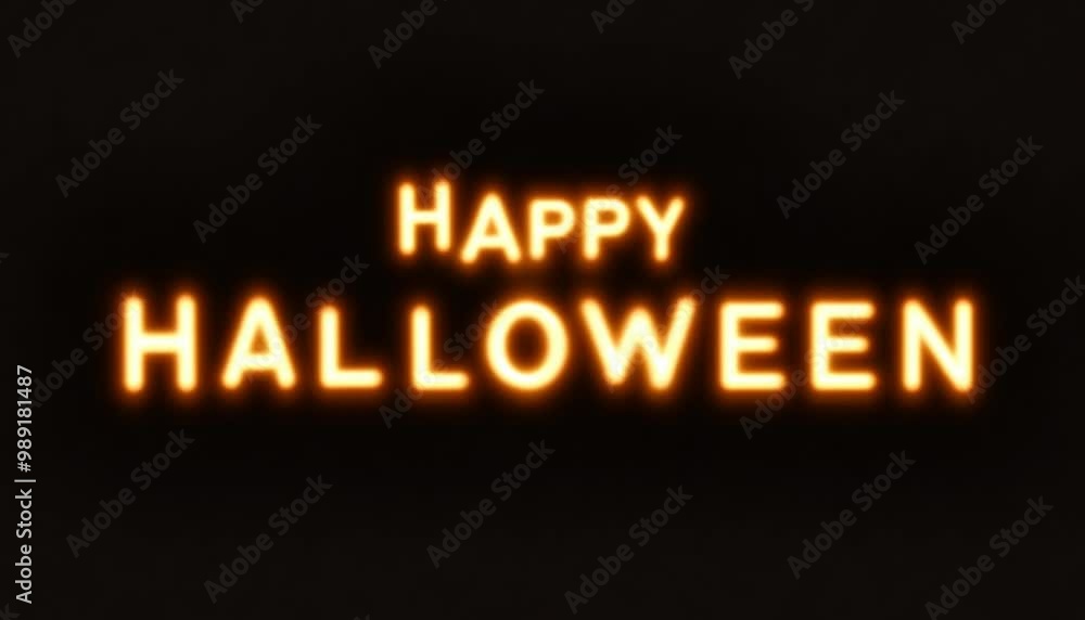 Glowing 'Happy Halloween' Text Flickering on Orange and Black Background Glowing 'Happy Halloween' Text Flickering on Orange and Black Background