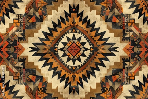 Aztecinspired pattern with a warm and earthy color palette of brown photo