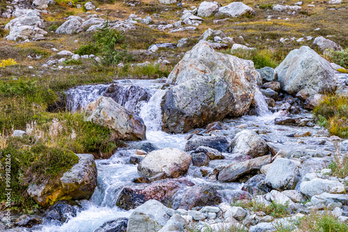 Scenic View of Brandywine Meadows in Whistler, British Columbia With Flowing Stream and Rocky Landscape