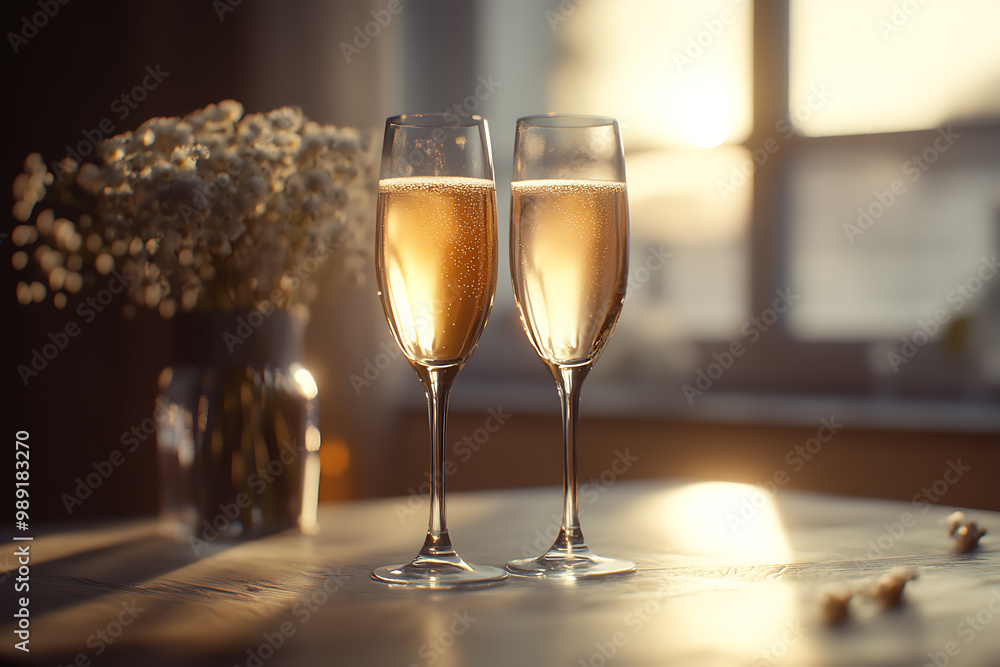 champagne in glasses, creating a warm and celebratory atmosphere champagne in glasses, creating a warm and celebratory atmosphere