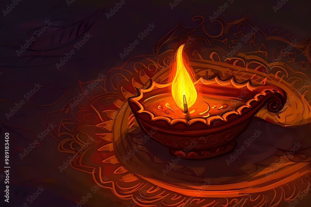 Fototapeta premium A decorative oil lamp with a flame, symbolizing light and celebration.