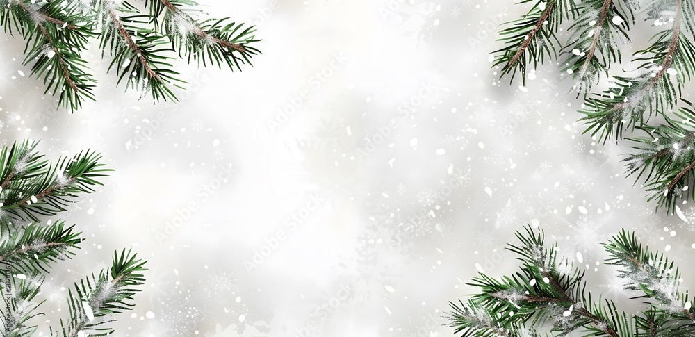 Winter Wonderland Background with Pine Branches Winter Wonderland Background with Pine Branches